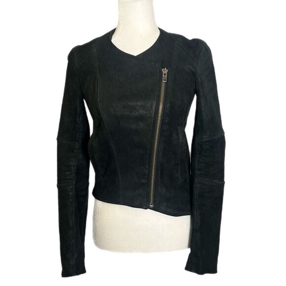 Helmut Lang Women's Suede Jacket Lamb Leather Black Asymmetric Zip - Picture 1 of 5